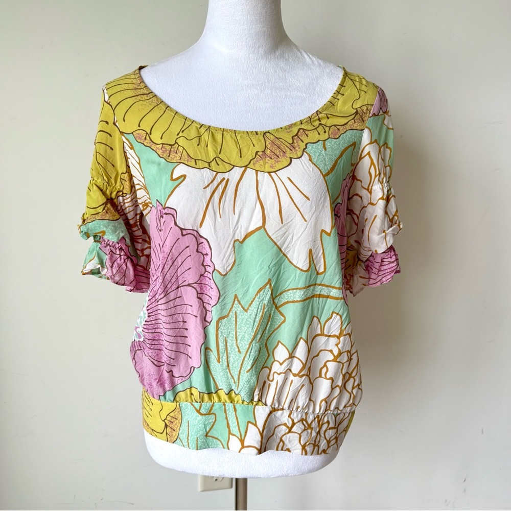 ANTHROPOLOGIE ODILLE Seed & Sow 100% Silk Floral Blouse—SZ. 8